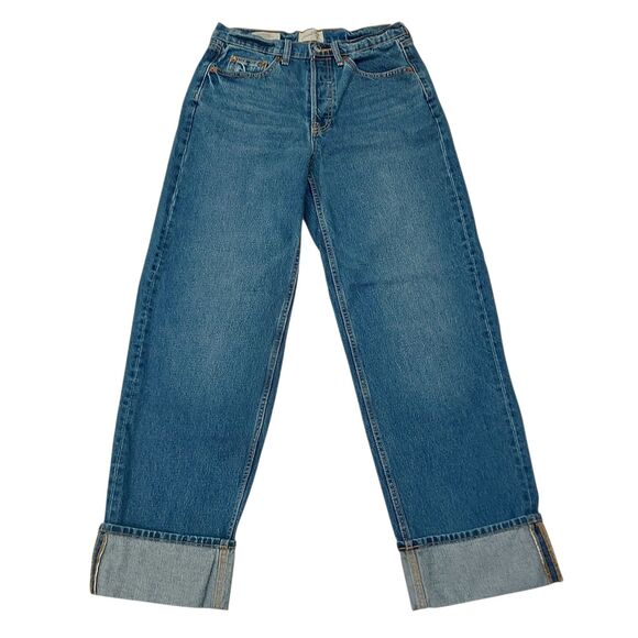 Universal Thread Jeans Womens 4R Blue Baggy Mid Rise Button Cuffed Hem 90s Retro - Picture 1 of 12